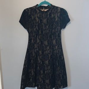 Black and Tan floral mock neck formal dress